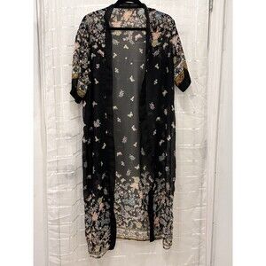 Sheer Floral Kimono Duster Cardigan Butterfly Print Boho Lightweight